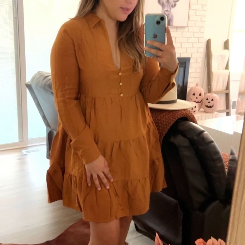 HEY BOY TIERED CORDUROY MINI DRESS
